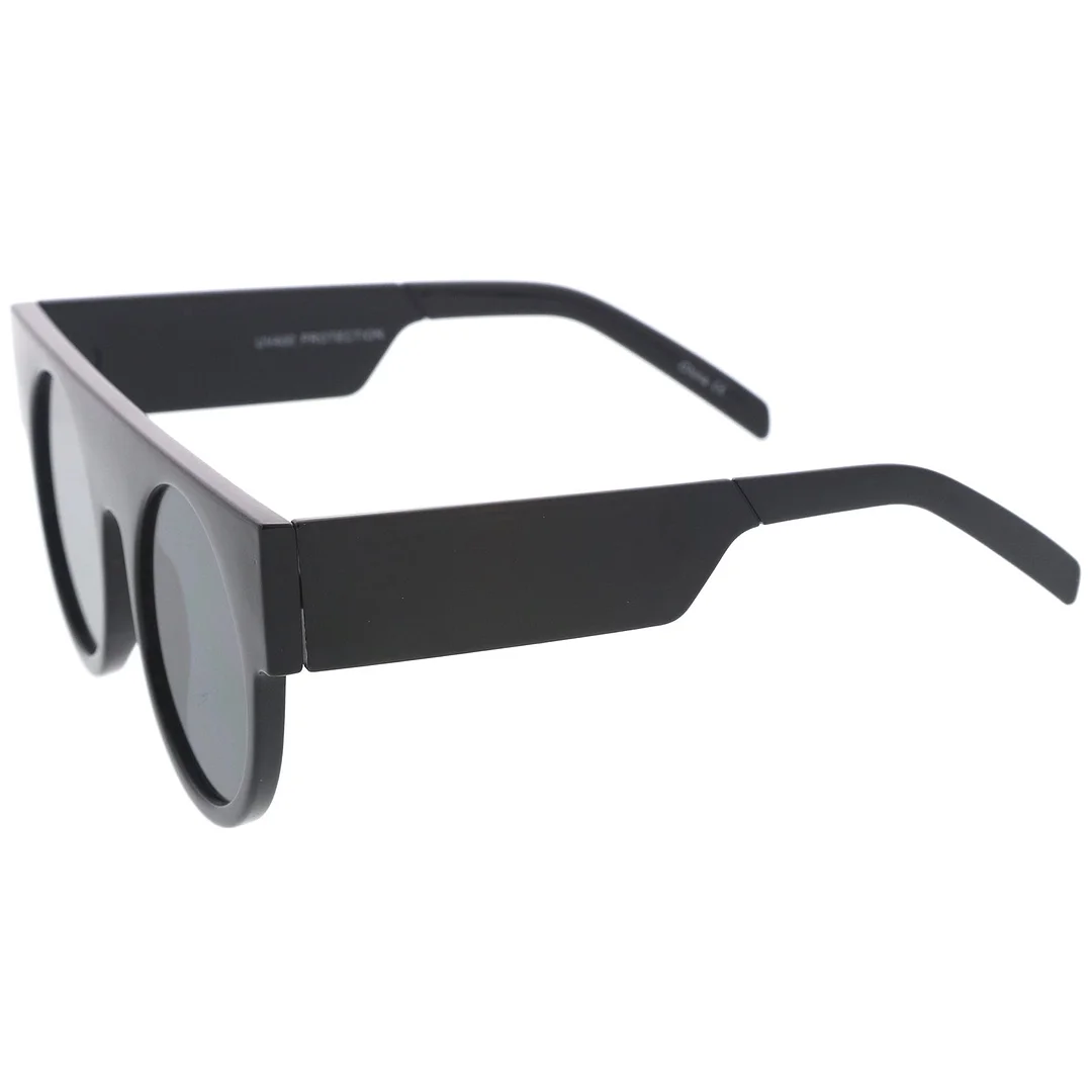 Futuristic Flat Top Wide Temple Flat Lens Round glasses 47mm