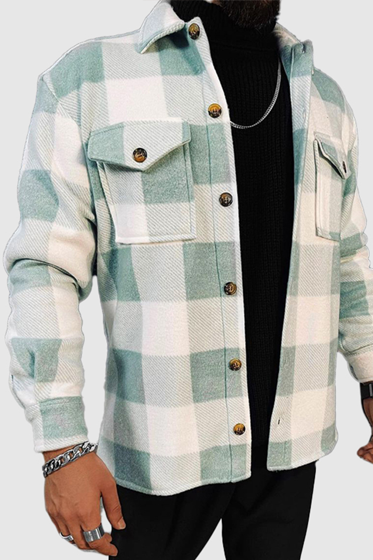 BrosWear Classic Light Green Plaid Shirt Jacket