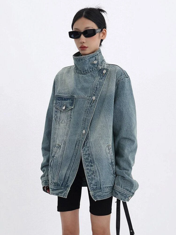 Brownm Asymmetrical Denim Jacket