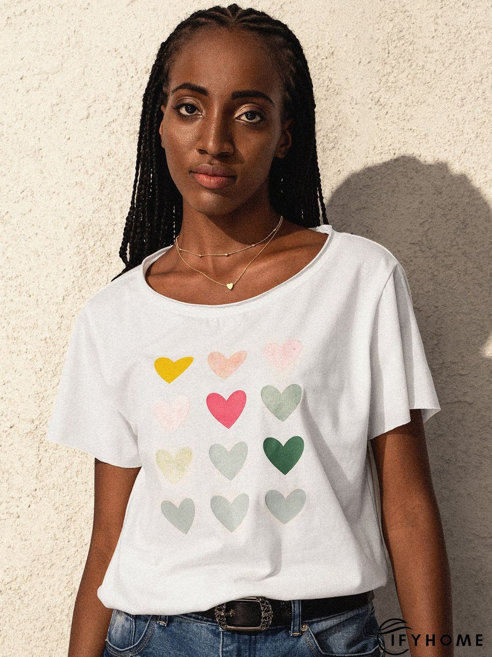 Casual loose summer short sleeve love print T-shirt | IFYHOME