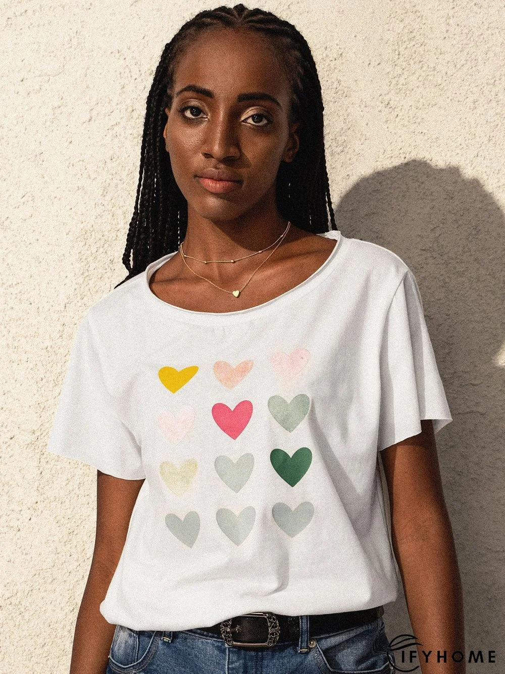 Casual loose summer short sleeve love print T-shirt | IFYHOME