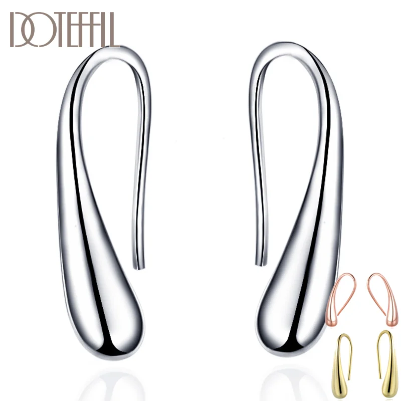 DOTEFFIL 925 Silver/Rose Gold Black Earring Teardrop/Water drop/Raindrop Dangle Earrings For Women Jewelry