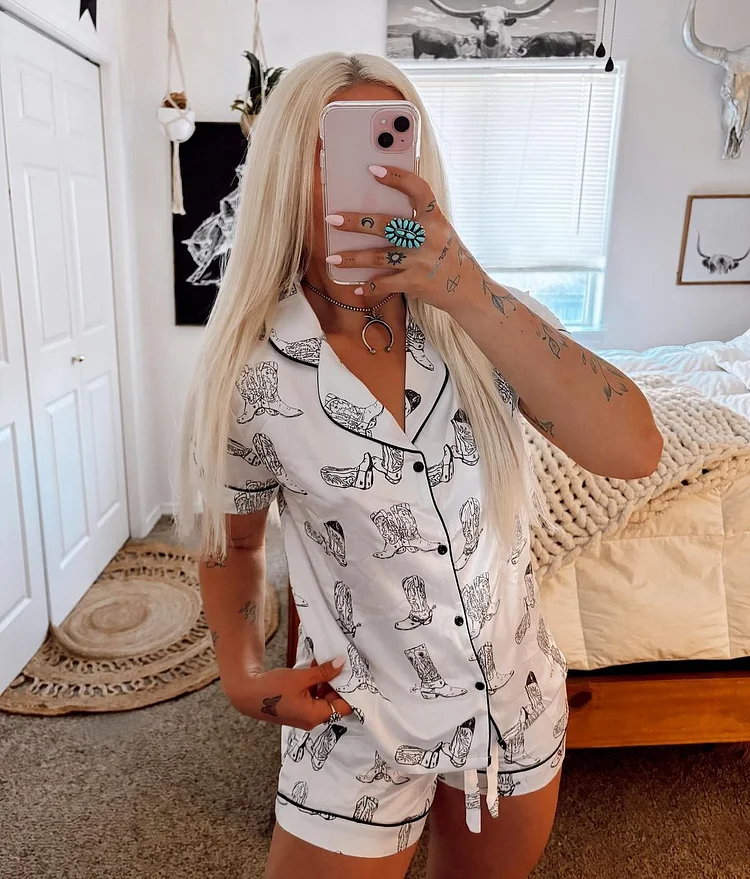 Western Boots Print Pajama Set