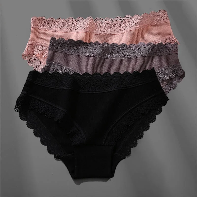 3PCS/Set Women's Cotton Panties Sexy Lace Lingerie Female Soft Underwear For Girls Ladies Underpants Floral Briefs Woman's panty