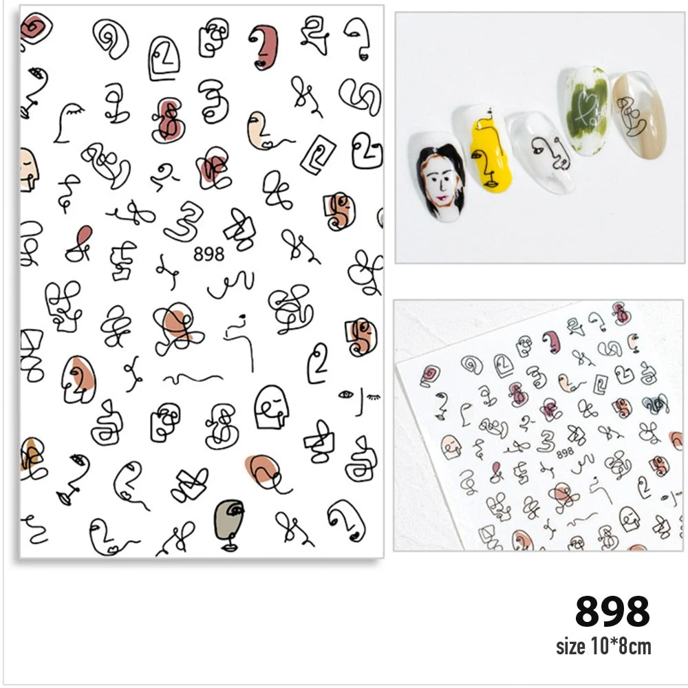 Abstract Image Nail Sticker Abstraction of Characters Nail Sticker 3D Engraved Nail Art Decorations Nail Decals Design