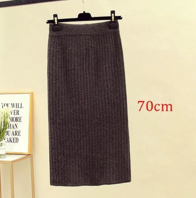 2020 Women's Spring Pencil Knitted Skirt High Waist Warm Elegant Knitting Ribbed Party Skirt Black Solid Ladies Office Skirts