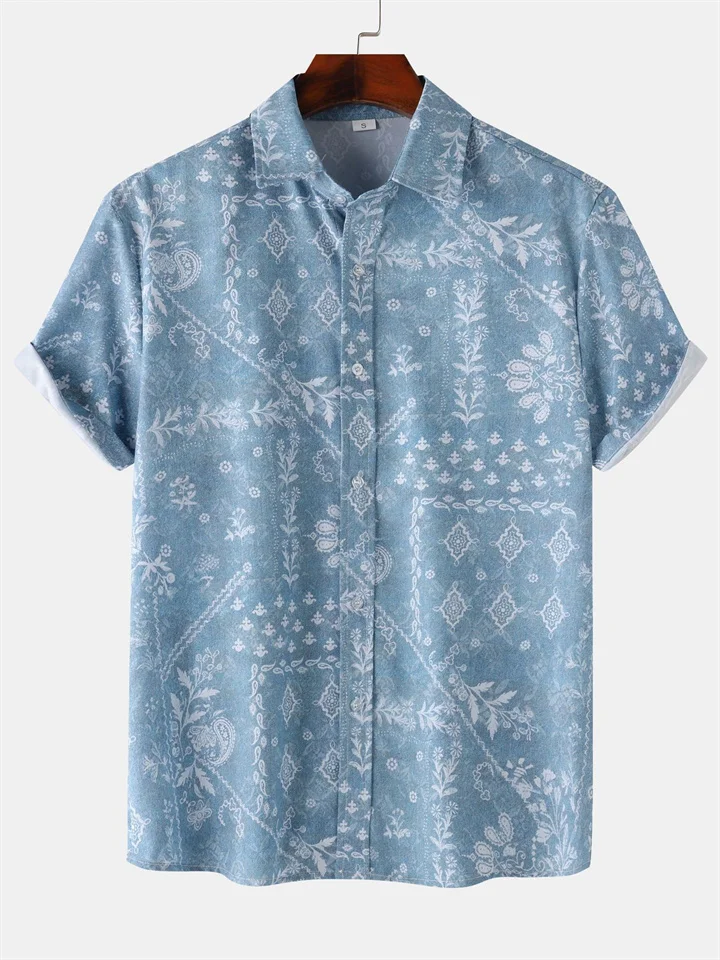 New Summer New Short-sleeved Men's Loose Lapel Printed Shirt