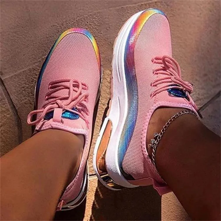 Women Mesh Air-Cushion Rainbow Breathable Sneaker Shoes