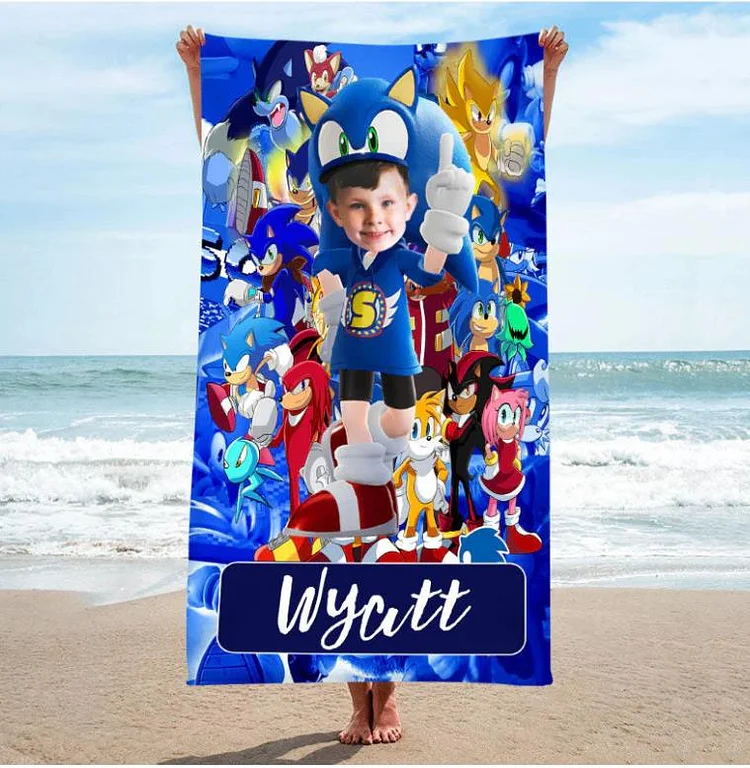 Personalized Beach Towel Customized Photo & Name Bath Towel Blanket Summer Gift for Kids/Teens
