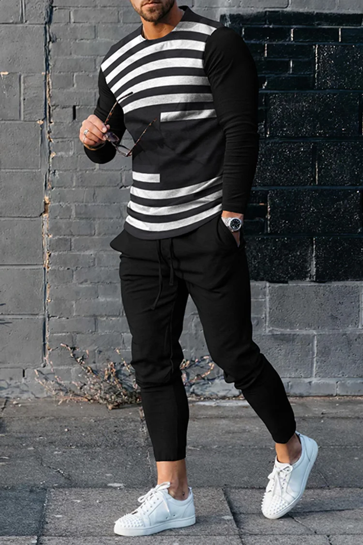 White Stripes Colors T-Shirt And Pants Two Piece Set