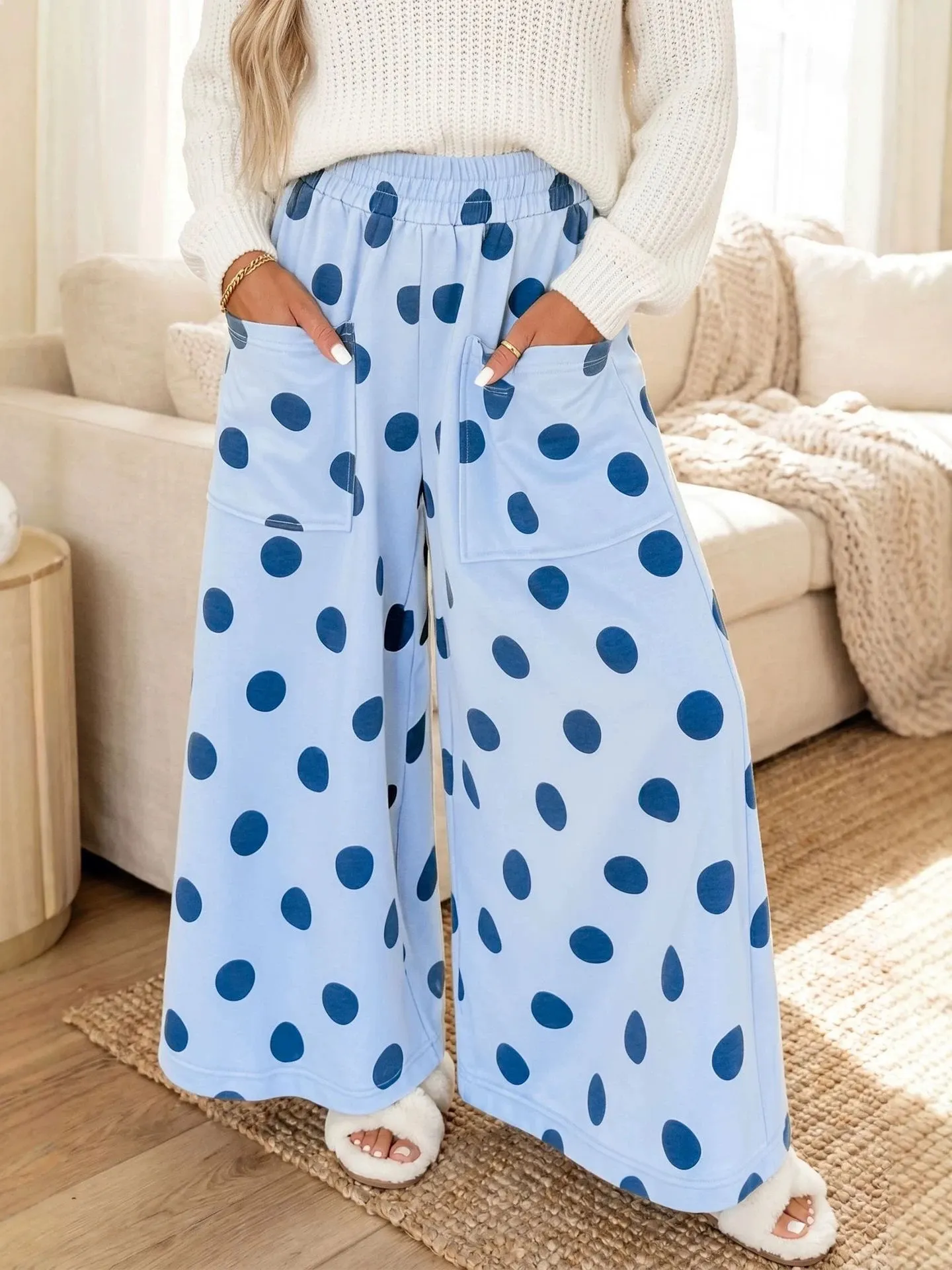 Women Polka Dot Wide Leg Pants