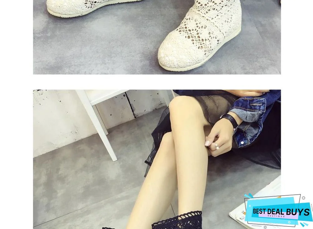 Women Cut-Outs Fashion Shoes Knitted short lace Boot ankle botas Boots