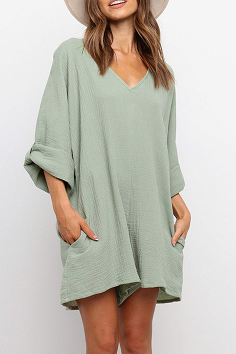 Casual Solid Patchwork V Neck Straight Jumpsuits