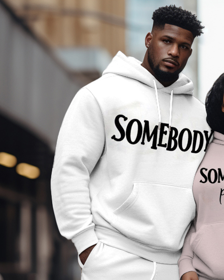 Couple Large Size Casual Someone Letter Art Hoodie Set