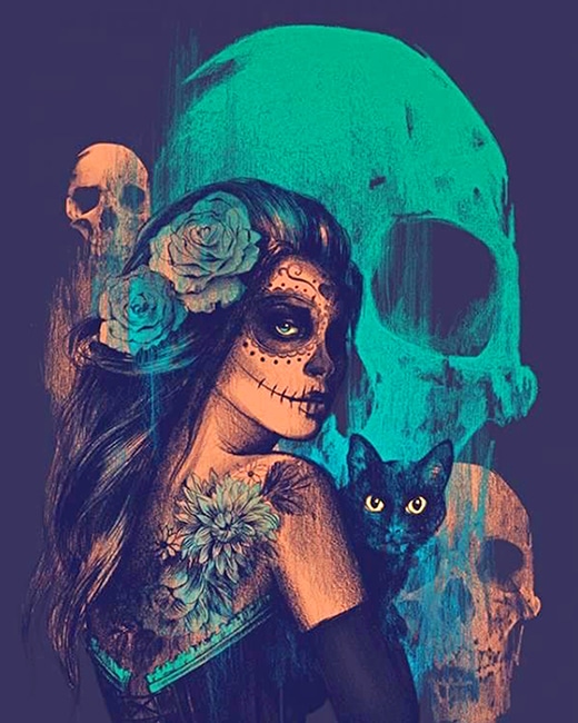 

Skull Woman With Her Cat – Paint By Numbers - 40*50CM, 501 Original