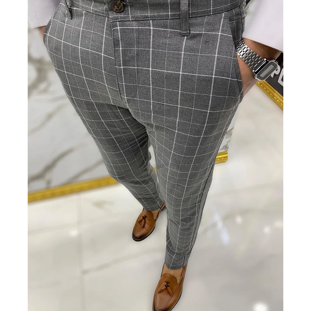 Men's Plaid Business Casual Pants Stretch Lightweight Long Pant
