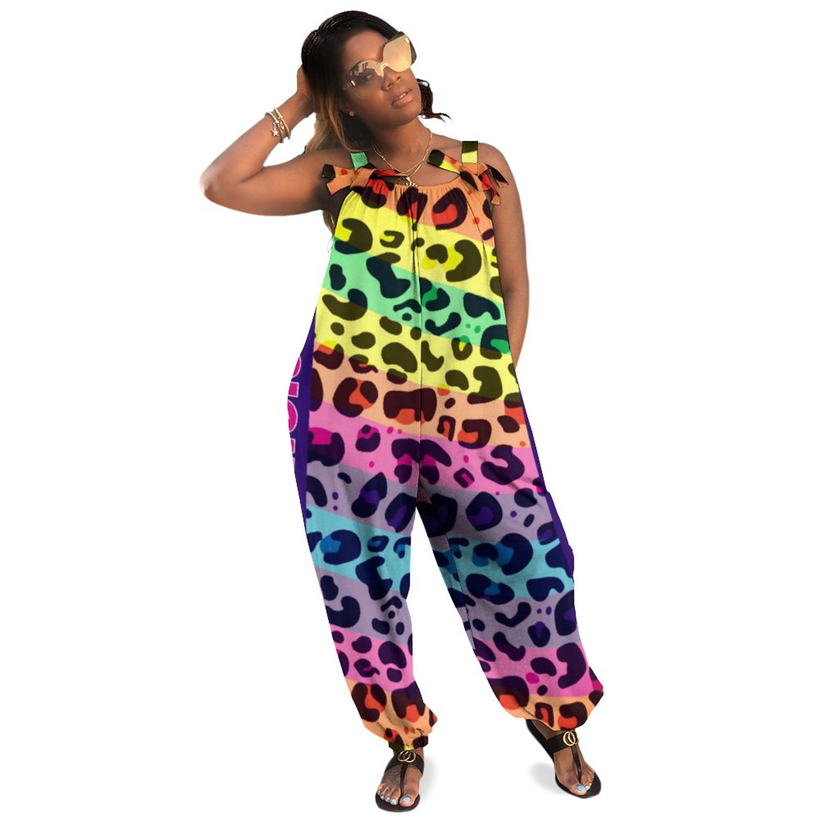 Ferocious Vegan Vibrant Rainbow Leopard Print Boho Vintage Loose Overall Corset Jumpsuit Without Top