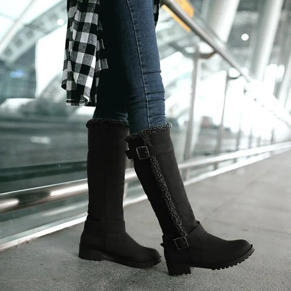 HUXM Warm Knee High Snow Boots Winter Fur Lined Riding Boots