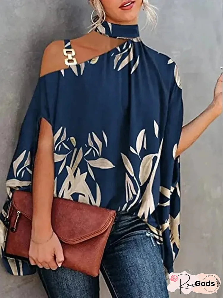 Floral Print Halter Batwing Sleeve Women's Blouse for Summer