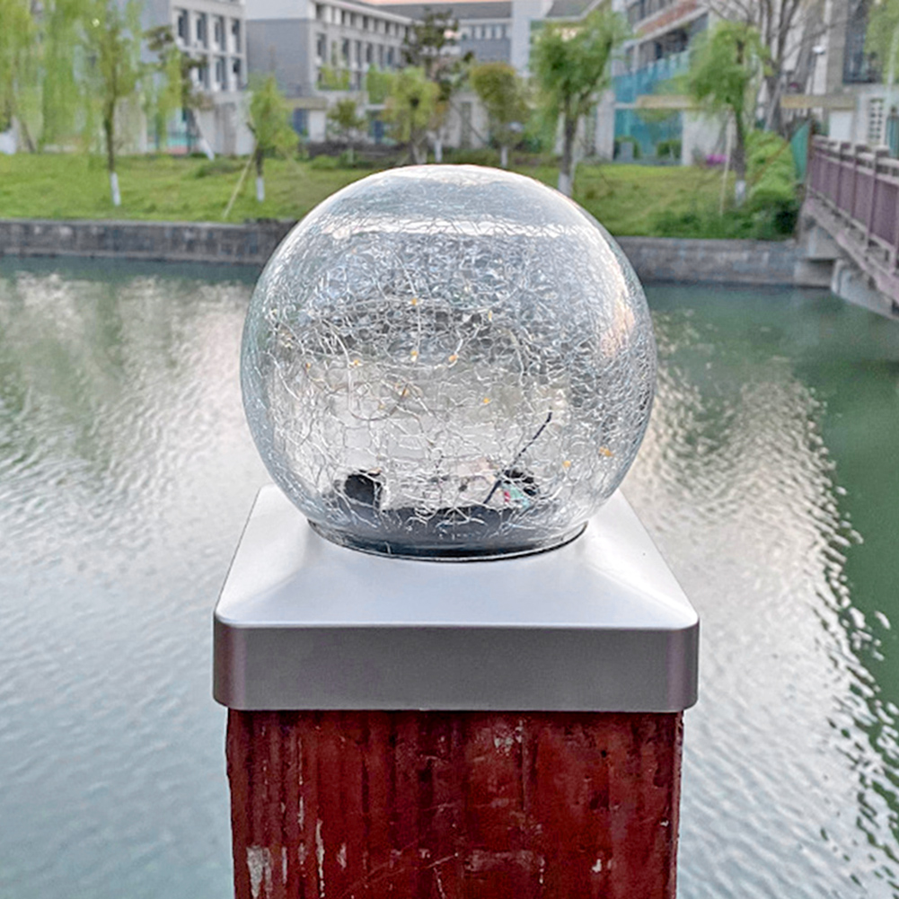 

LED Solar Glass Ball Lamp Outdoor Column Top Night Light Garden Fence Decor, 15*15cm, 501 Original