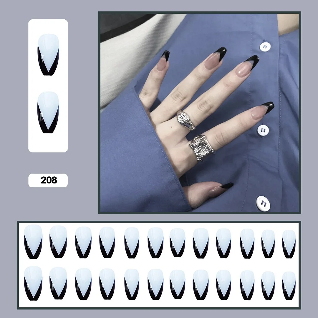 French V Simplicity Elegant Trapezoidal Wearable Fake Nails-Nail Inspo