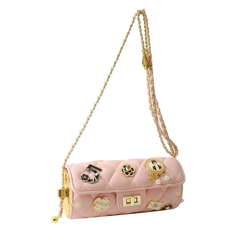 Women’s Medium All Seasons Pu Leather Flower Streetwear Square Lock Clasp Shoulder Bag