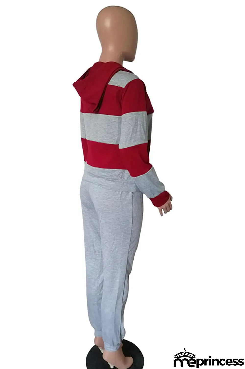 Red Polyester OL Striped Patchwork Print pencil Long Sleeve Two Pieces