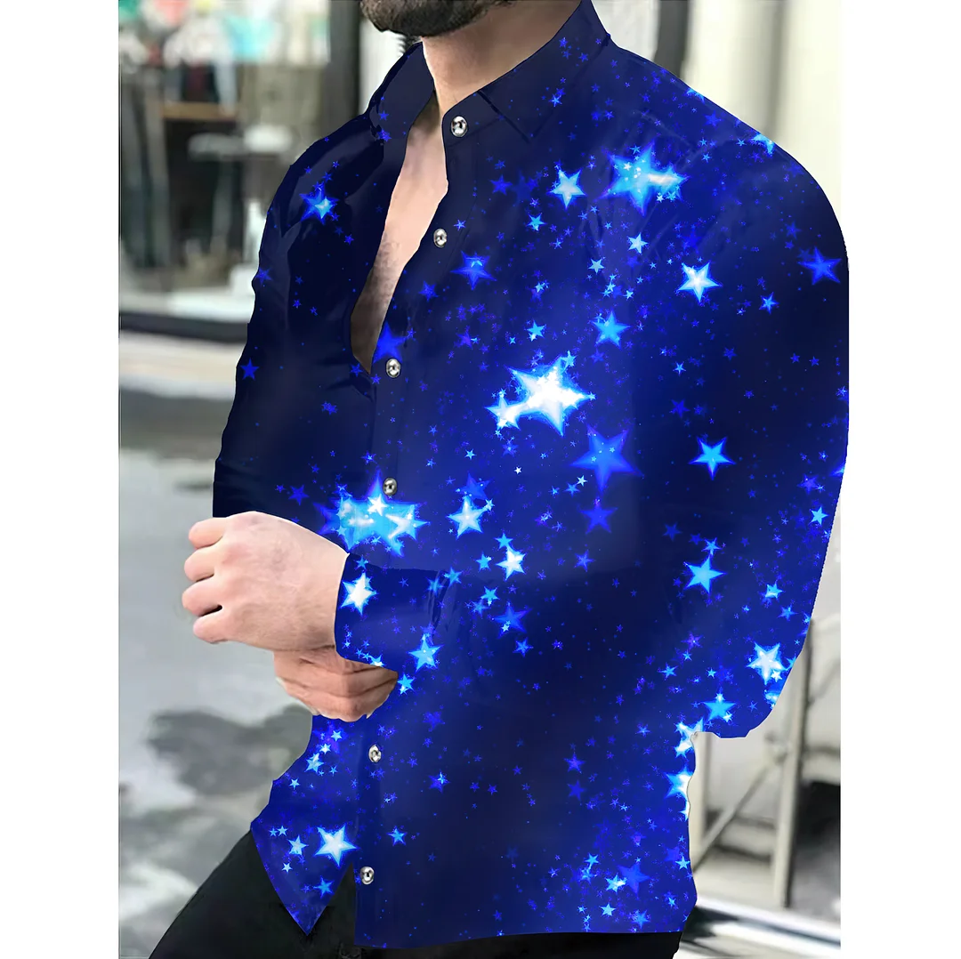 Casual Star Printed Long Sleeve Men's Shirt