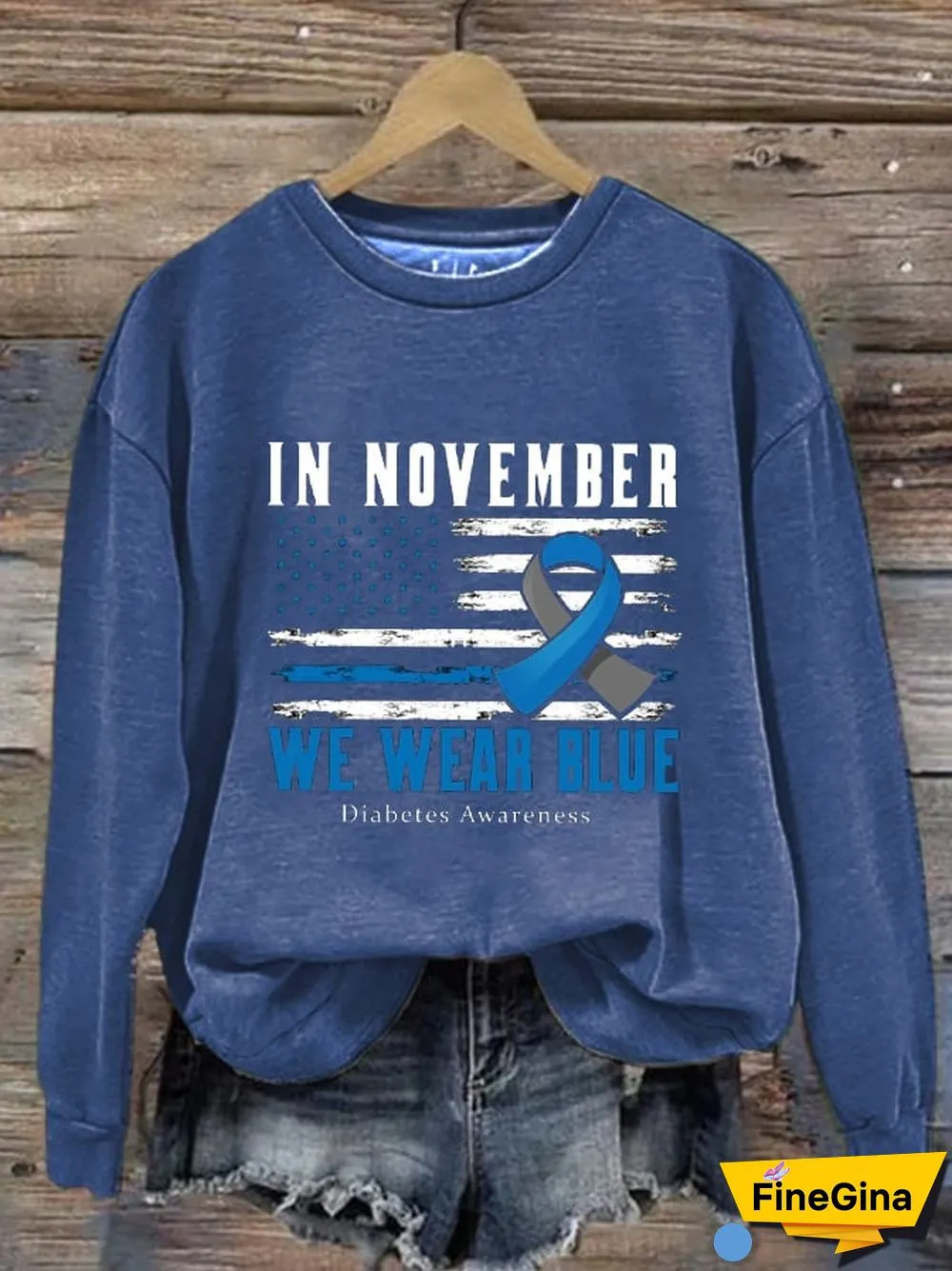 Women's In November We Wear Blue, Diabetes Awareness Printed Casual Sweatshirt
