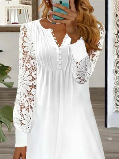 Women Half Sleeve V-neck Solid Color Dress