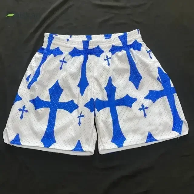 Vintage Cross Art Graphic Casual Street Mesh Shorts
