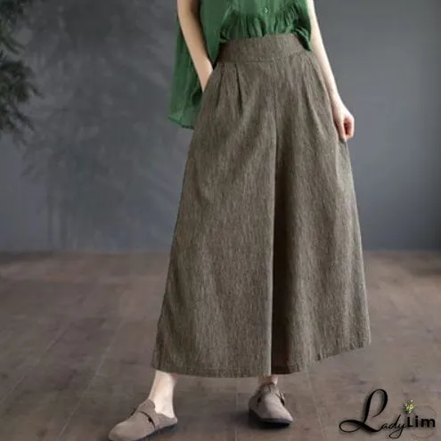 Causal Summer Cotton Solid Wide Leg Pants
