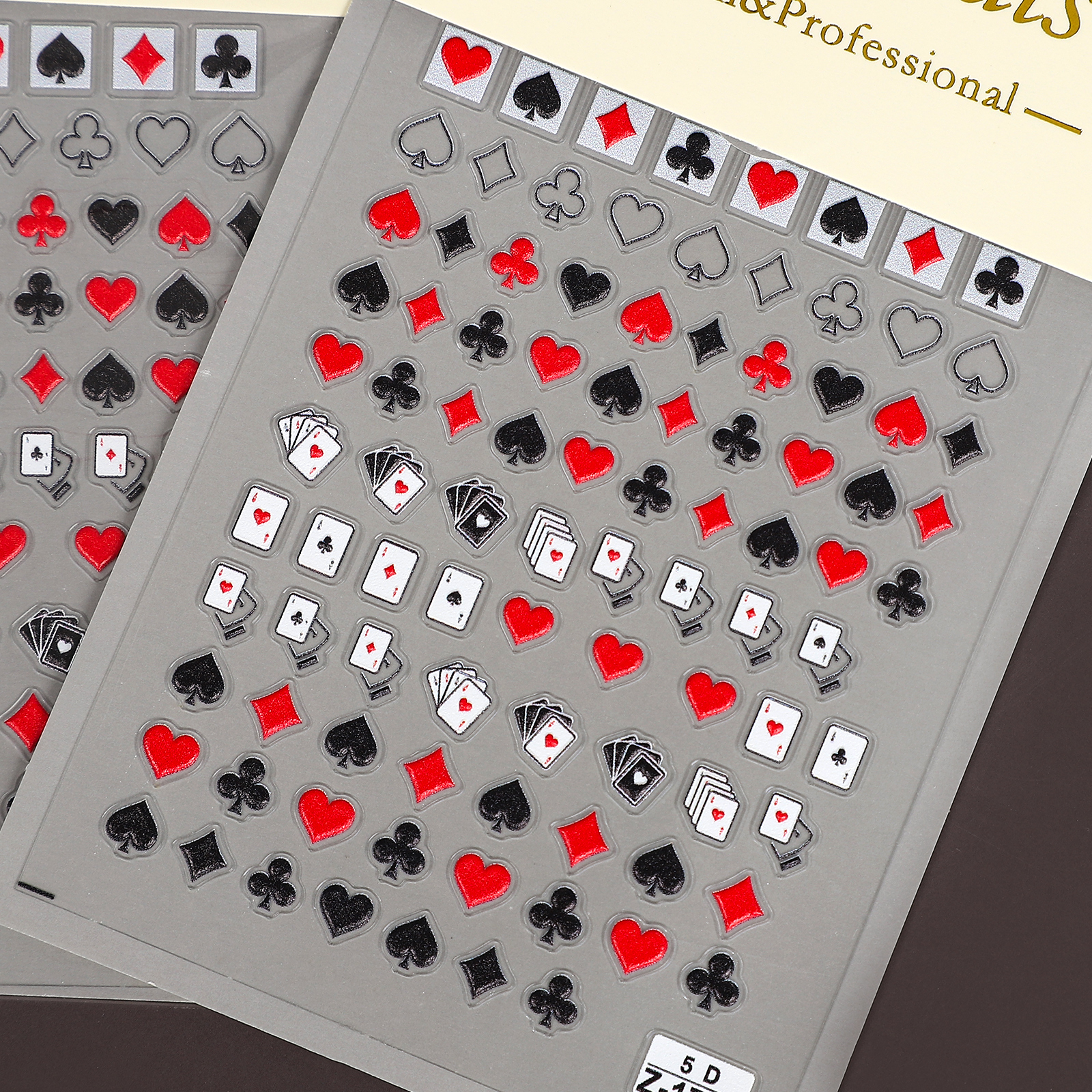 PET 스티커 - 2개/세트 빈티지 5D 포커 카드 패턴 매니큐어