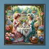 M&auml;dchen trinkt Tee im Garten - runder Bohrer Diamantmalerei - 40*40cm