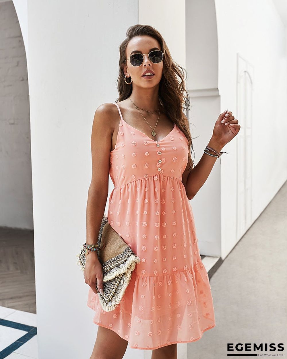 Women's Suspender Dress V-neck Sexy Casual Skirt Swing Skirt | EGEMISS