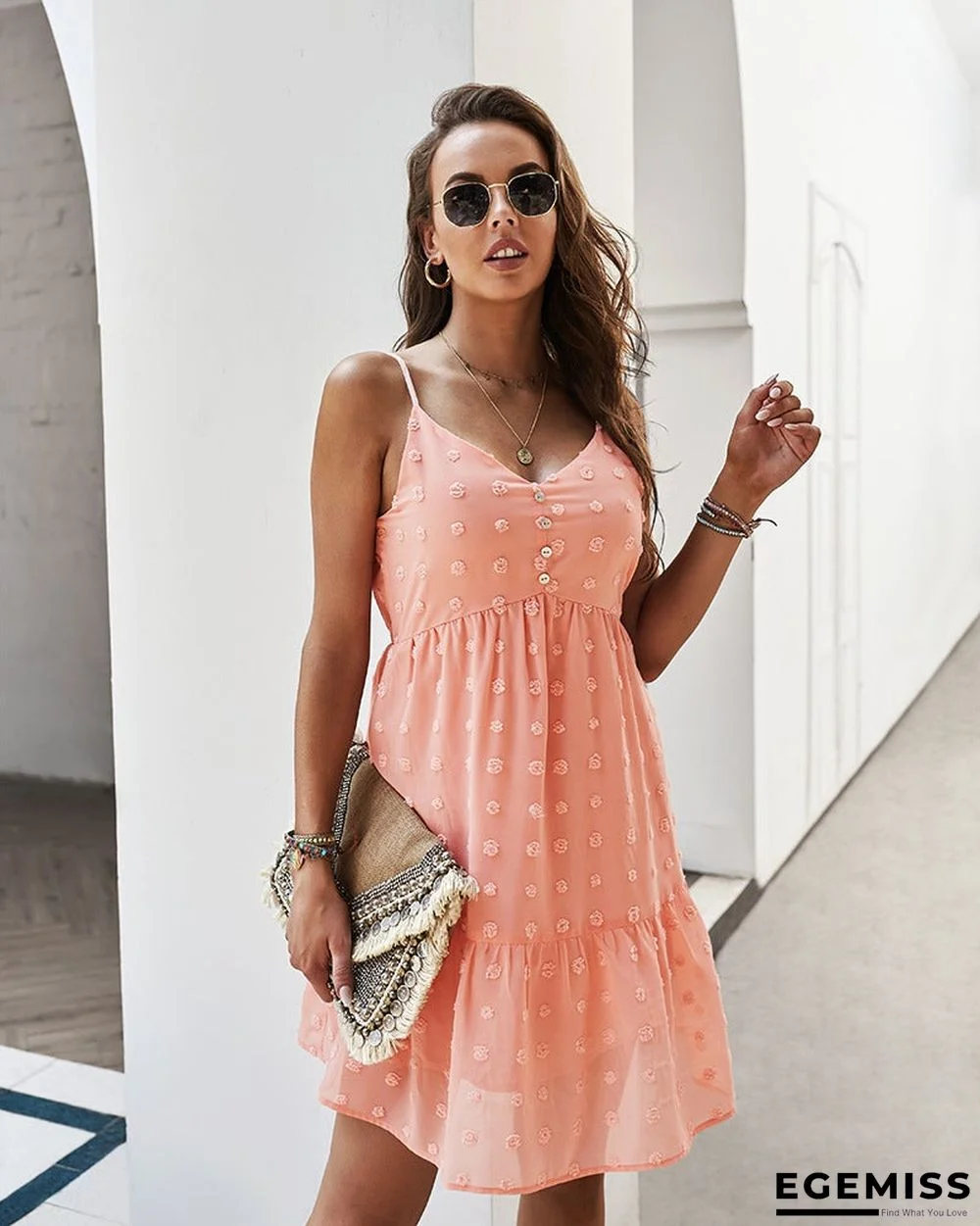 Women's Suspender Dress V-neck Sexy Casual Skirt Swing Skirt | EGEMISS