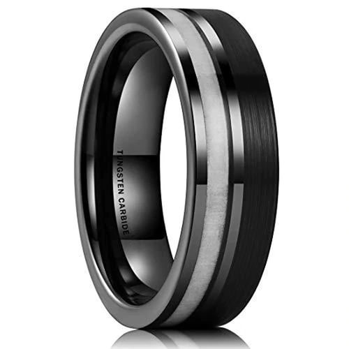Women's Or Men's Tungsten Carbide Wedding Band Rings,Triple Tone Silver, Black,and White Antler Inlay Striped Pattern.Tungsten Carbide Ring Comfort Fit With Mens And Womens For Width 4MM 6MM 8MM 10MM