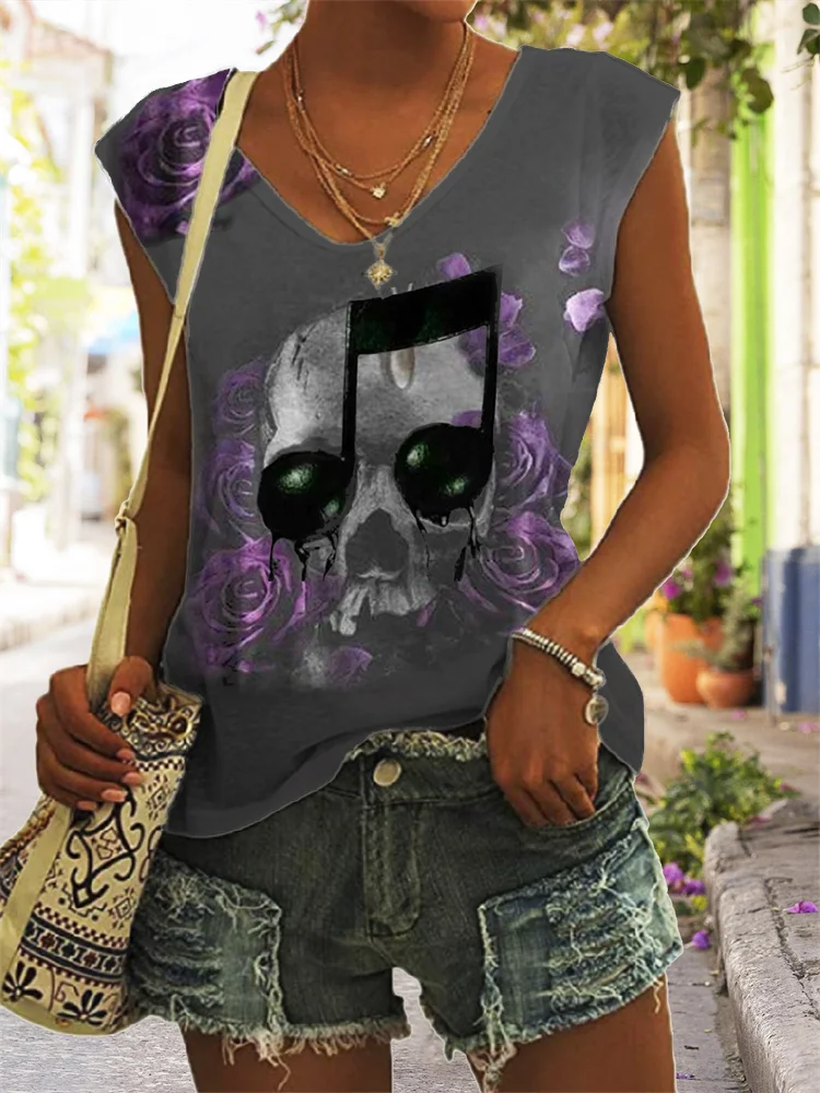 Skull Music Purple Rose Dark Wind Tank Top