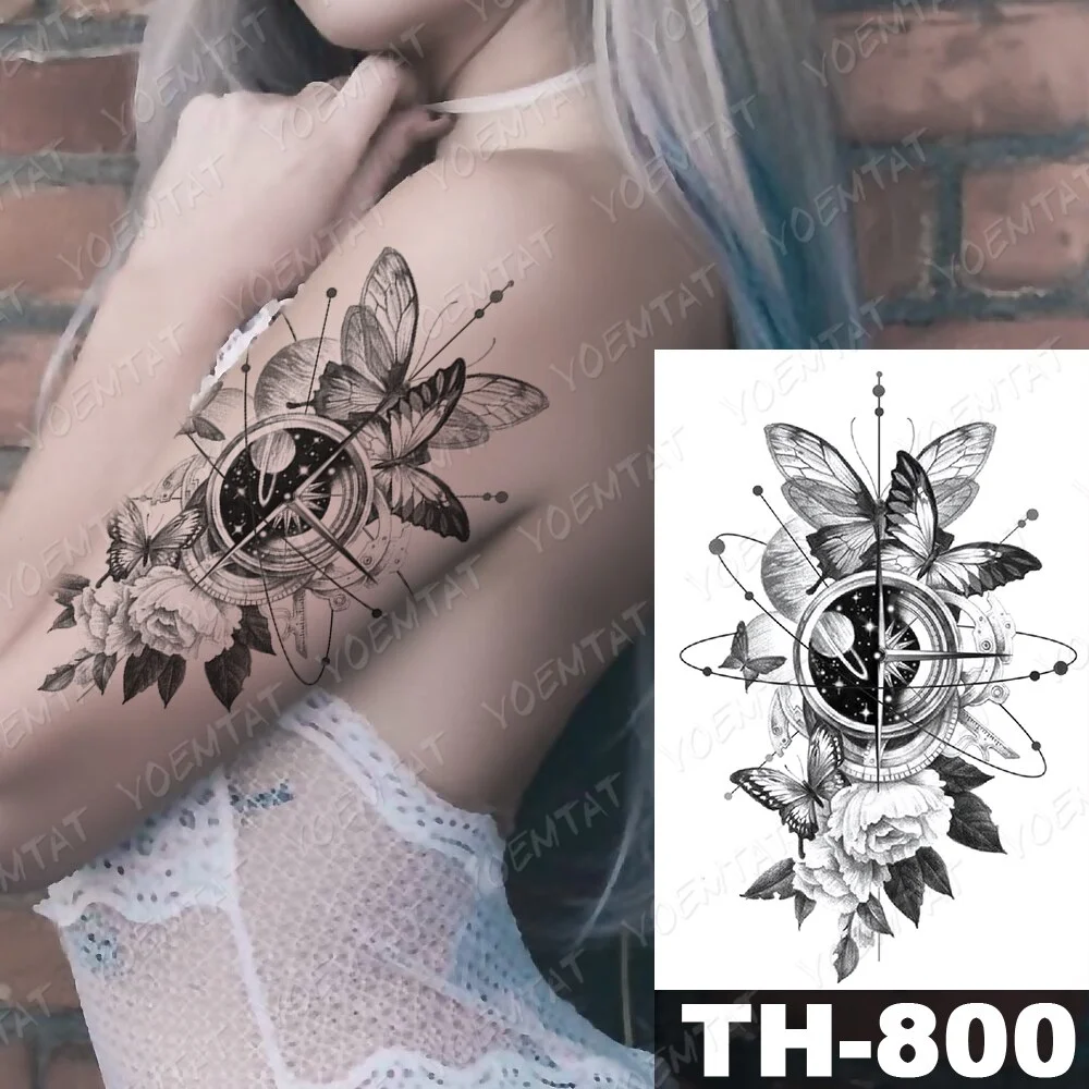 Sdrawing Temporary Tattoo Stickers Wolf Tiger Leopard Lion Moon Feather Star Flash Tattoos Female Back Body Art Fake Tatoo