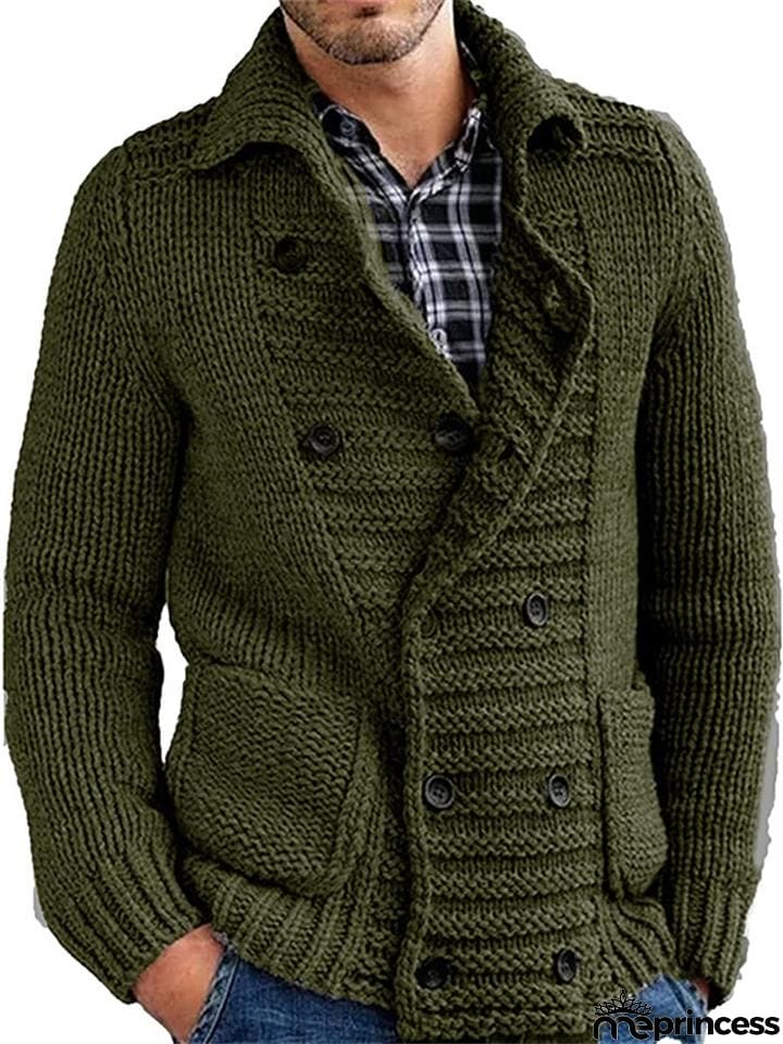 Men's Lapel Collar Cardigan Sweater