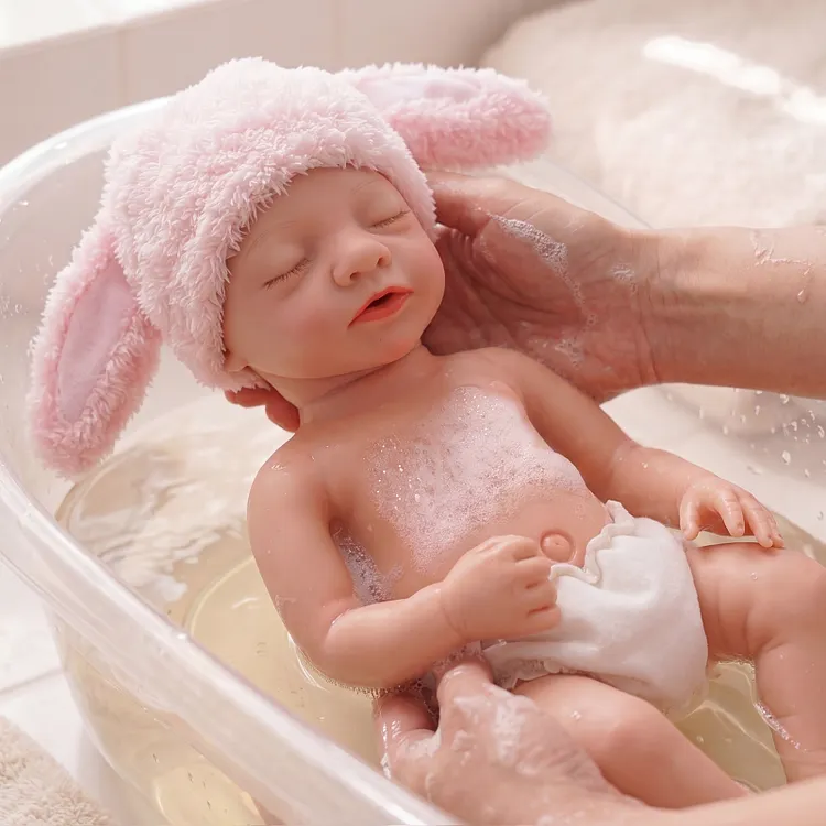 Babeside Aurora 16" Full Body Silicone Baby Girl Doll &ndash; Little Infant 3&ndash;6M, Heirloom Bunny Gift