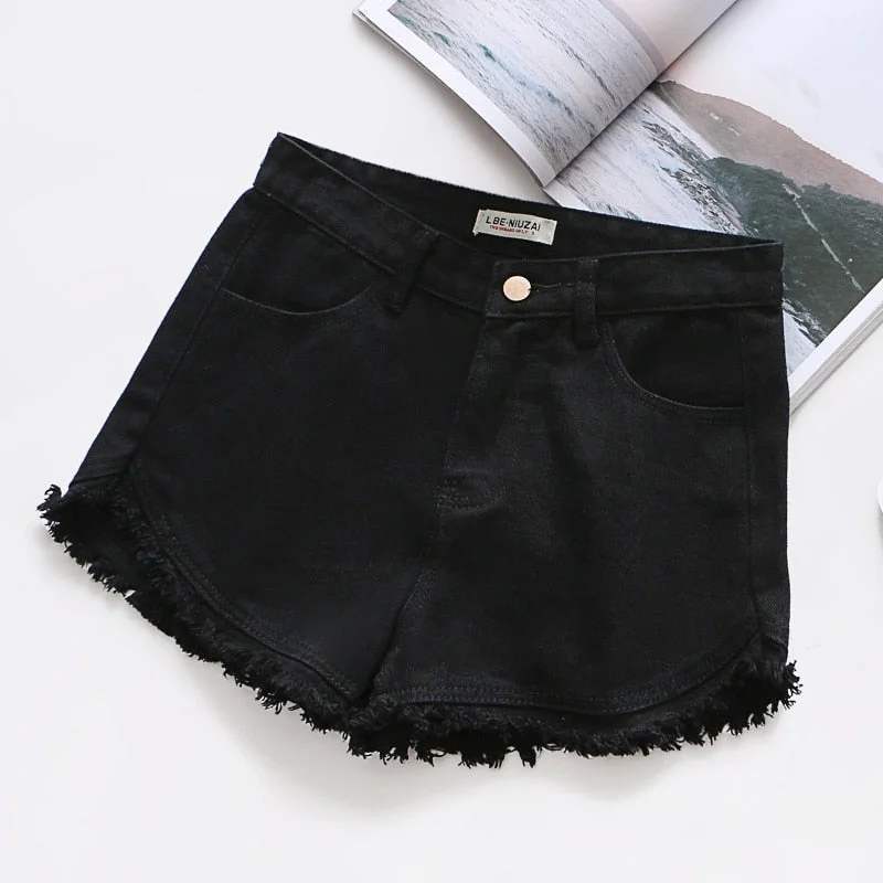 Zoki Sexy Tassel Women Denim Shorts Fashion Summer Slim Korean Chic Girl Ankle-Length Pants Black Jeans Washed Street Wear 2021