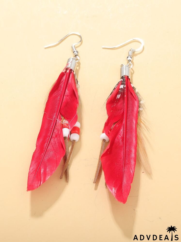 Feather Decor Drop Earrings