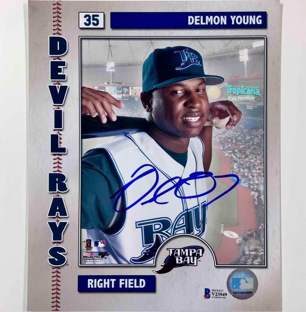 Delmon Young autograph Tampa Bay Devil Ray signed MLB 8x10 Photo Poster painting BAS COA Beckett