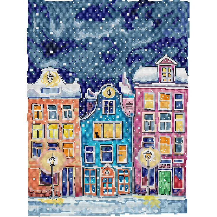 Joy Sunday Colorful Houses - Printed Cross Stitch 14CT 32*43CM