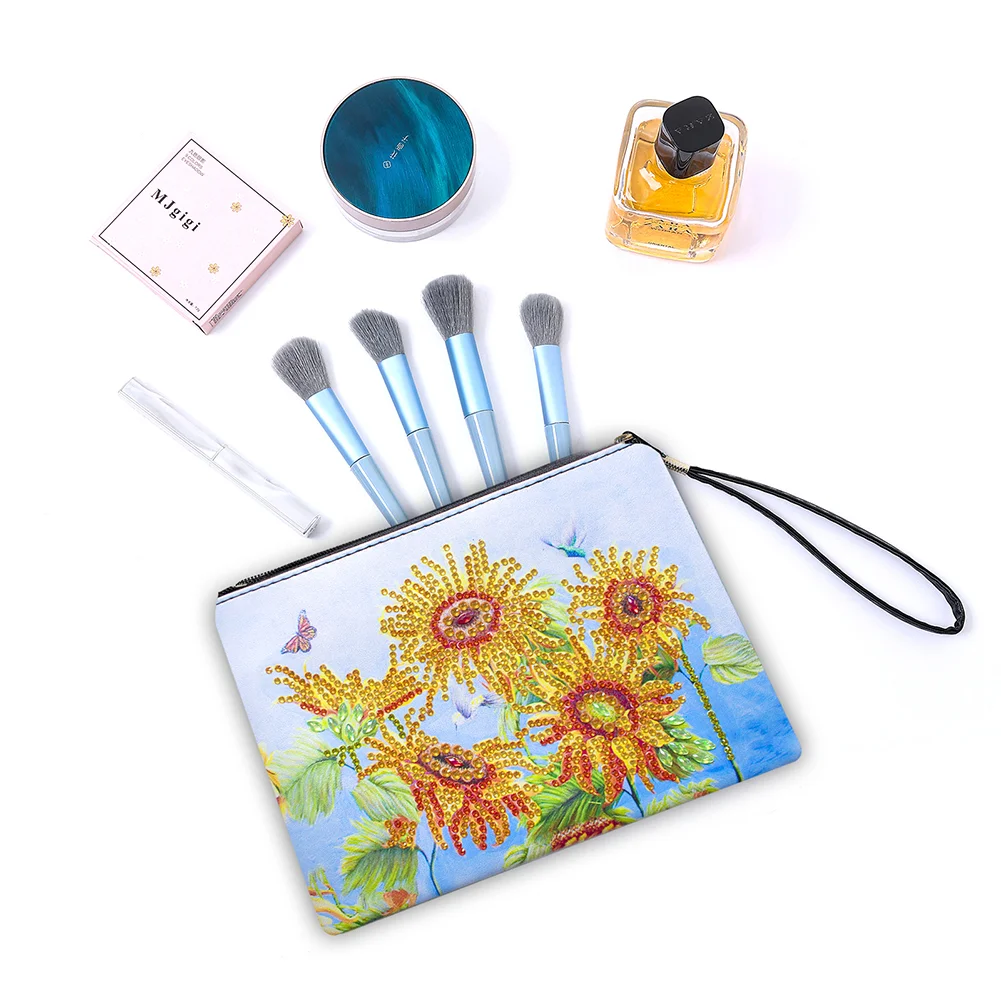 5D DIY Sunflower Partial Shaped Drill DIY Diamond Painting Bag with Zipper