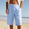 Men's Vintage Linen Casual Beach Vacation Three-Quarter Shorts by Inlyline