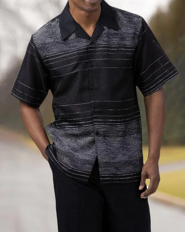 Short Sleeve Print Walking Suit Set With Long Pants