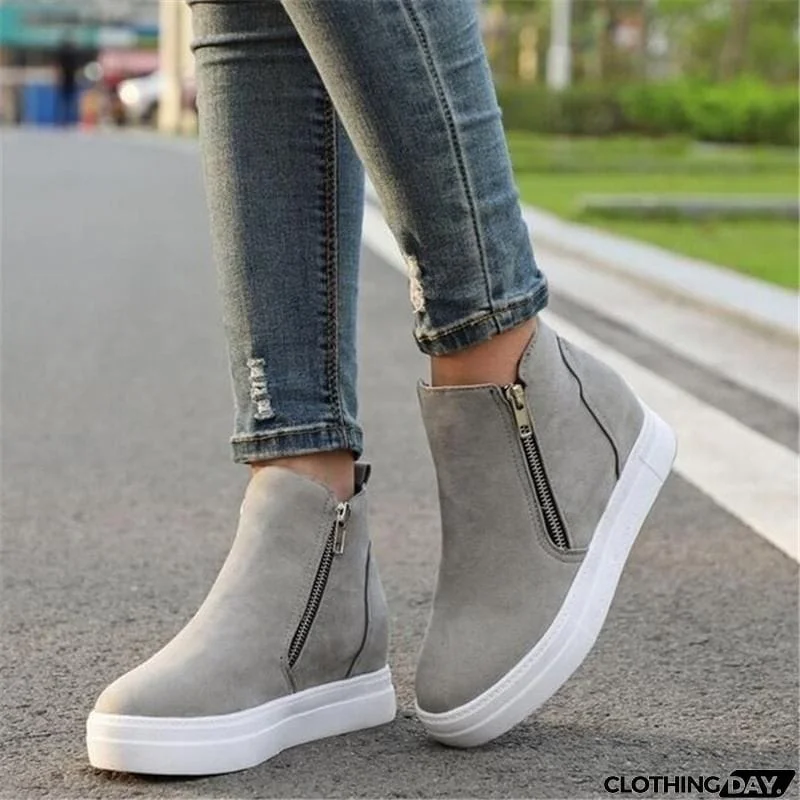 Comfortable Side Zipper Platform Wedge Heel Suede Shoes