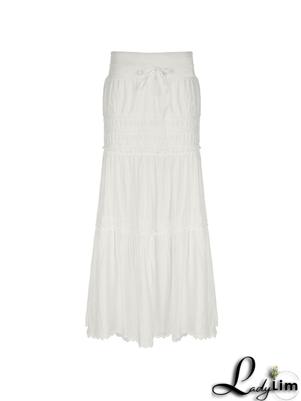 French Lace Splice Drawstring Maxi Skirt